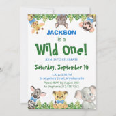 Wild One Safari Animals Boy First Birthday Invita Einladung (Vorderseite)