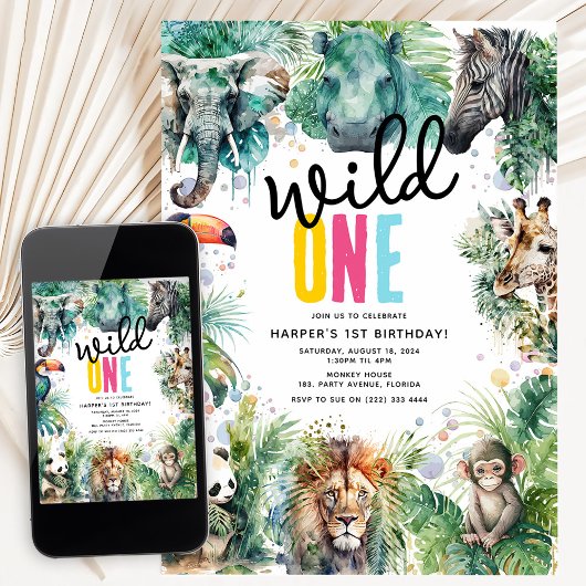 Wild ONE' Safari Animals Cool 1st Birthday Einladung