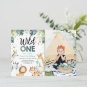 Wild One Safari Animals Erster Geburtstag Einladun Einladung (Stehend Vorderseite)