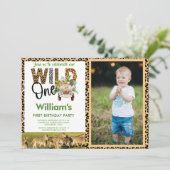 Wild One Safari Animals Erster Geburtstag Junge Einladung (Stehend Vorderseite)