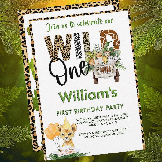 Wild One Safari Animals Erster Geburtstag Junge Einladung