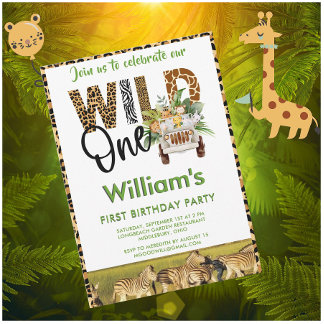 Wild One Safari Animals Erster Geburtstag Junge Einladung