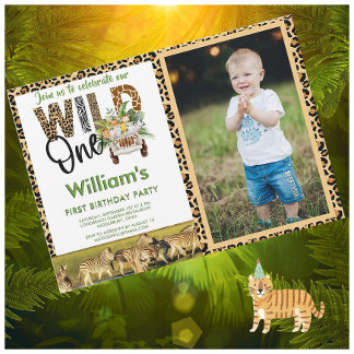 Wild One Safari Animals Erster Geburtstag Junge Einladung