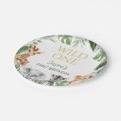 Wild One Safari Animals Geburtstag Baby Shower Pappteller (Schrägansicht)