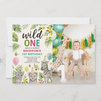 Wild One Safari Animals Geburtstag Foto Einladung
