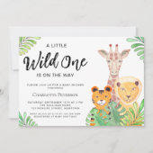 Wild One Safari Animals Gender-Neutral Baby Dusche Einladung (Vorderseite)
