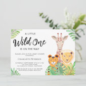 Wild One Safari Animals Gender-Neutral Baby Dusche Einladung (Stehend Vorderseite)