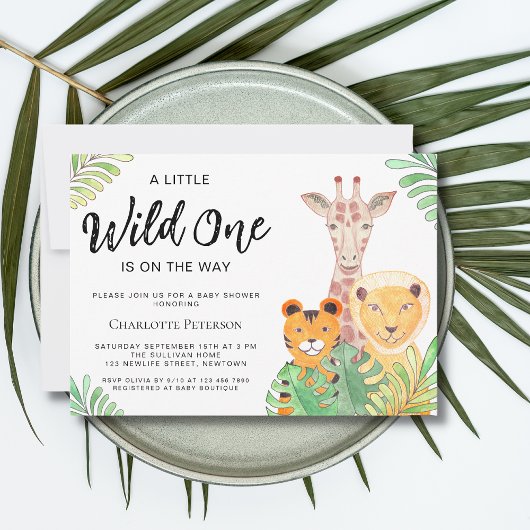 Wild One Safari Animals Gender-Neutral Baby Dusche Einladung