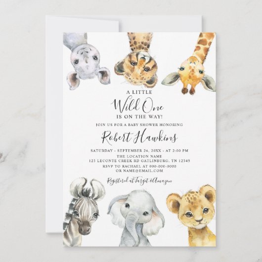 Wild One Safari Animals Gender Neutral Baby Shower Einladung (Vorderseite)