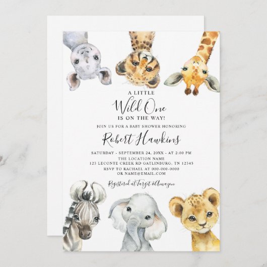 Wild One Safari Animals Gender Neutral Baby Shower Einladung (Vorne/Hinten)