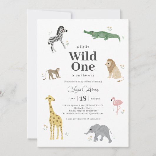 Wild One Safari Animals Gender Neutral Baby Shower Einladung (Vorderseite)