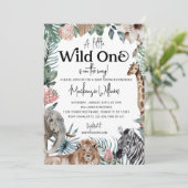 Wild One Safari Animals Gender Neutral Baby Shower Einladung (Stehend Vorderseite)