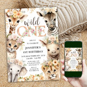 Wild One Safari Animals Girl 1. Geburtstag Einladung