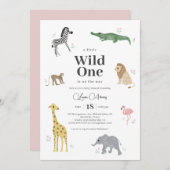 Wild One Safari Animals Girl Baby Shower Einladung (Vorne/Hinten)