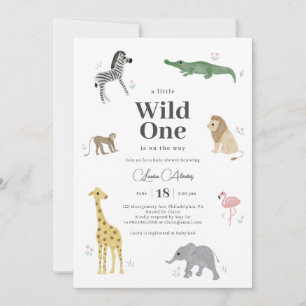 Wild One Safari Animals Girl Baby Shower Einladung