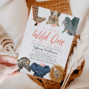 Wild One Safari Animals Girl Baby Shower Einladung