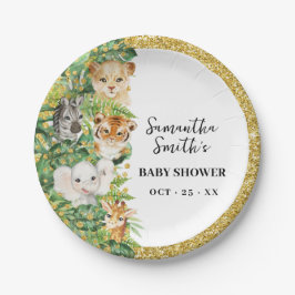 Wild One Safari Animals Gold Glitzer Baby Shower Pappteller