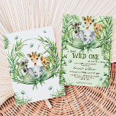 Wild One Safari Animals Greenery Baby Shower Einladung
