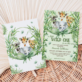 Wild One Safari Animals Greenery Baby Shower Einladung
