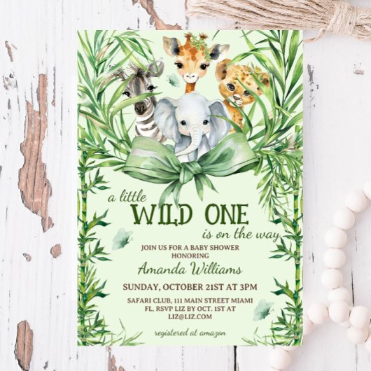 Wild One Safari Animals Greenery Baby Shower Einladung