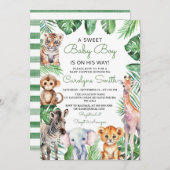 Wild One Safari Animals Greenery Baby Shower Einladung (Vorne/Hinten)