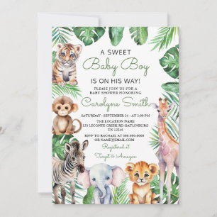 Wild One Safari Animals Greenery Baby Shower Einladung