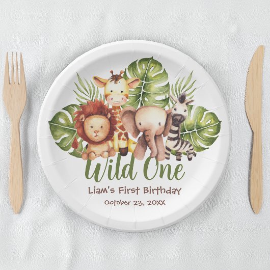 Wild One Safari Animals Greenery Erster Geburtstag Pappteller