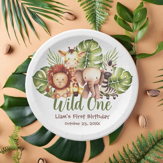 Wild One Safari Animals Greenery Erster Geburtstag Pappteller