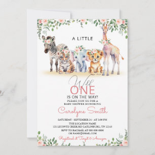 Wild One Safari Animals Greenery Girl Baby Shower Einladung