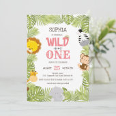 Wild One Safari Animals Jungle Erster Geburtstag Einladung (Stehend Vorderseite)
