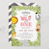Wild One Safari Animals Jungle Erster Geburtstag Einladung (Vorne/Hinten)