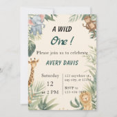 Wild One Safari Animals Kids Birthday Invitation Einladung (Vorderseite)