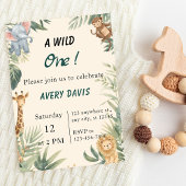 Wild One Safari Animals Kids Birthday Invitation Einladung