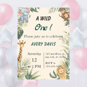 Wild One Safari Animals Kids Birthday Invitation Einladung