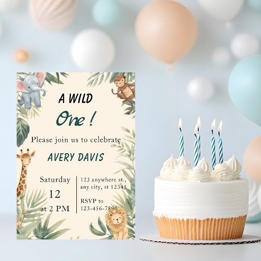 Wild One Safari Animals Kids Birthday Invitation Einladung