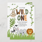 Wild One Safari Animals Kinderdusche Einladung (Vorne/Hinten)