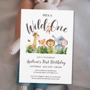 Wild One Safari Animals Kindergeburtstag Einladung