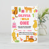 Wild One Safari Animals Mädchen 1. Geburtstag Einladung (Stehend Vorderseite)