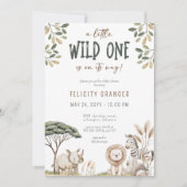 Wild One Safari Animals Neutral Baby Shower Einladung (Vorderseite)