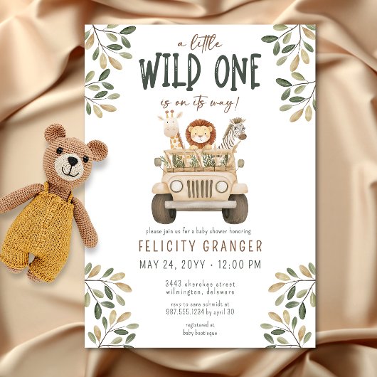 Wild One Safari Animals Neutral Baby Shower Einladung