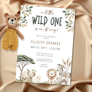 Wild One Safari Animals Neutral Baby Shower Einladung