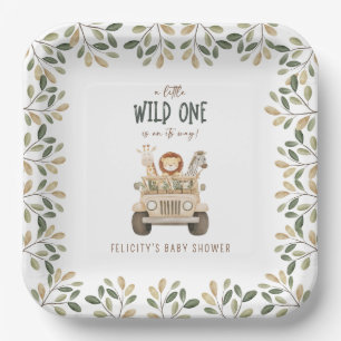 Wild One Safari Animals Neutral Baby Shower Pappteller