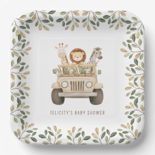 Wild One Safari Animals Neutral Baby Shower Pappteller