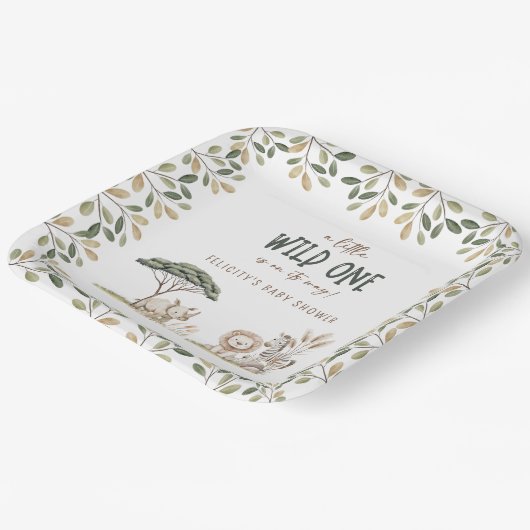Wild One Safari Animals Neutral Baby Shower Pappteller (Gewinkelt)