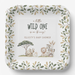 Wild One Safari Animals Neutral Baby Shower Pappteller