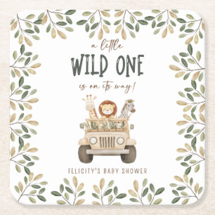 Wild One Safari Animals Neutral Baby Shower Rechteckiger Pappuntersetzer