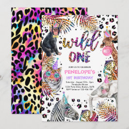 Wild One Safari Animals Rainbow Cheetah Birthday Einladung