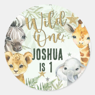 Wild One Safari Animals Round Stickers