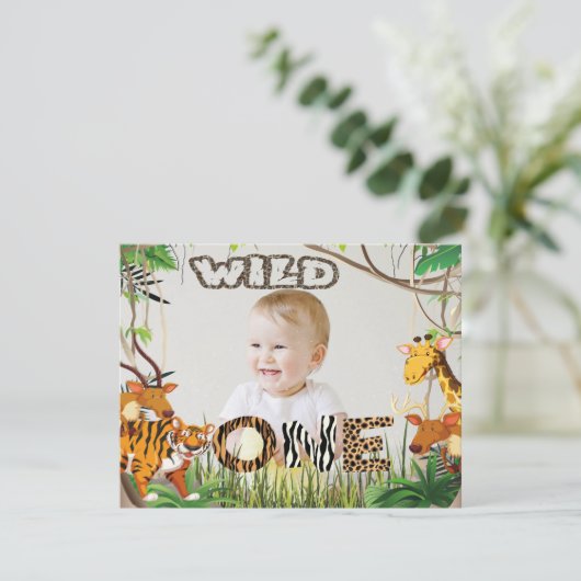 Wild One Safari Animals Safari Foto Boy Einladung (Stehend Vorderseite)