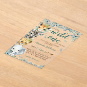 Wild One Safari Animals Sage Green Baby Shower Acryleinladungen (Ablage )